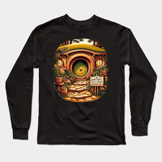 Enchanted Hobbit Haven: Whimsical Fantasy Door Art Long Sleeve T-Shirt by Doming_Designs